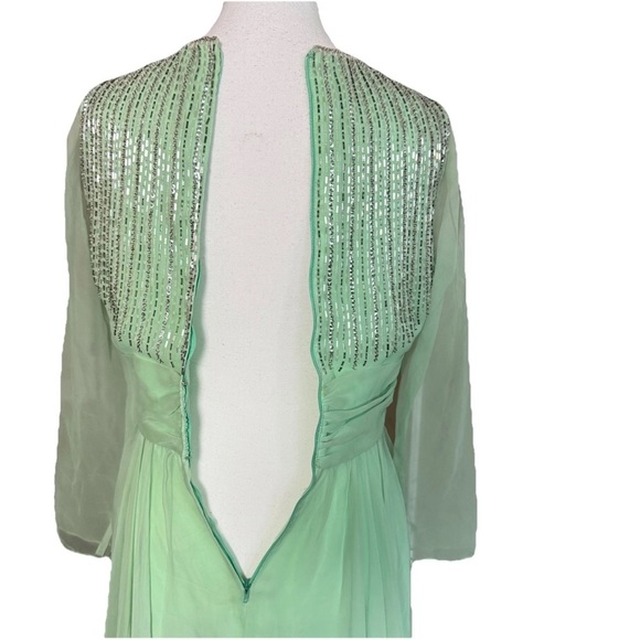 Vintage Jack Bryan Mint Green Beaded Sequin Evening Gown Dress SZ 12 Fairycore - Picture 5 of 14